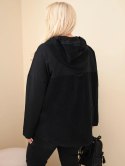 Bluza damska bawełniana Plus Size z kapturem i guzikami czarna