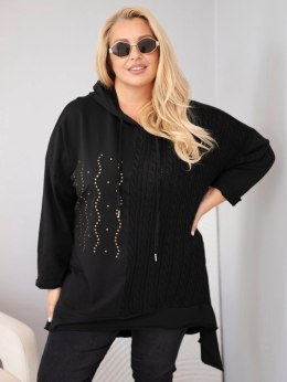Bluza damska bawełniana Plus Size z kapturem i plecioną wstawką czarna