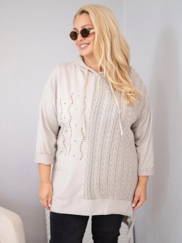 Bluza damska bawełniana Plus Size z kapturem i plecioną wstawką fango