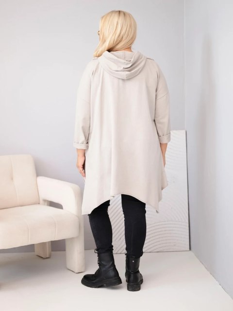 Bluza damska bawełniana Plus Size z kapturem i plecioną wstawką fango