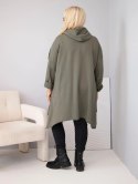 Bluza damska bawełniana Plus Size z kapturem i plecioną wstawką khaki