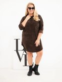 Sukienka damska Plus Size sztruksowa z luźnym fasonem brązowa