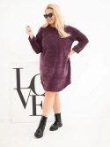 Sukienka damska Plus Size sztruksowa z luźnym fasonem ciemno fioletowa