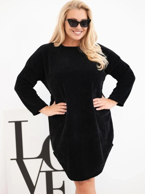 Sukienka damska Plus Size sztruksowa z luźnym fasonem czarna