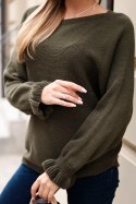 Sweter damska z moheru z marszczonymi rękawami i wycięciem na plecach khaki