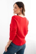 Sweter damska z wiskozą z dekoltem w serek czerwony