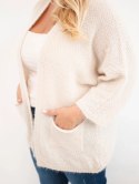 Sweter damski Plus Size z kieszeniami bez zapięcia beżowy