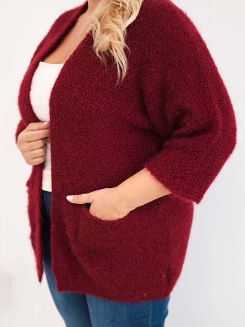 Sweter damski Plus Size z kieszeniami bez zapięcia bordowy