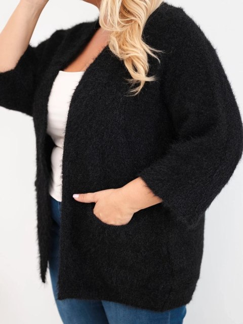 Sweter damski Plus Size z kieszeniami bez zapięcia czarny