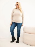 Sweter damski Plus Size z wiskozy z golfem beżowy