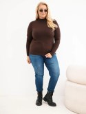 Sweter damski Plus Size z wiskozy z golfem ciemny brązowy