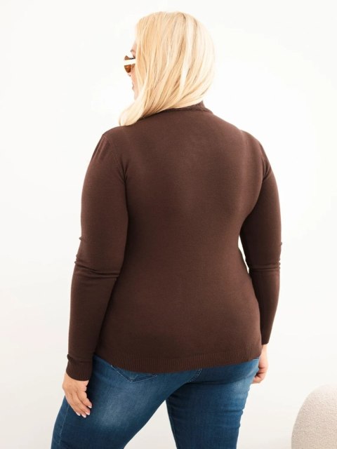 Sweter damski Plus Size z wiskozy z golfem ciemny brązowy