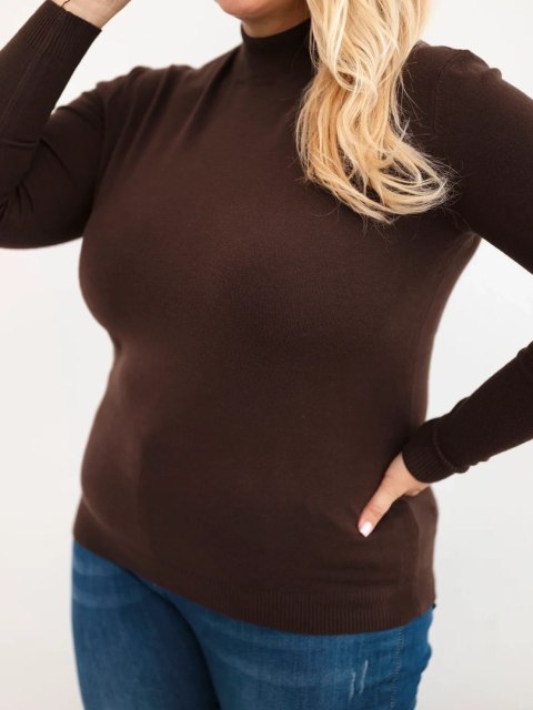 Sweter damski Plus Size z wiskozy z golfem ciemny brązowy