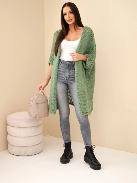 Sweter damski oversize o luźnym splocie bez zapięcia ciemny miętowy