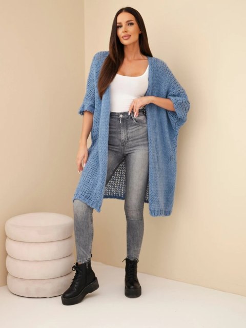 Sweter damski oversize o luźnym splocie bez zapięcia jeansowy
