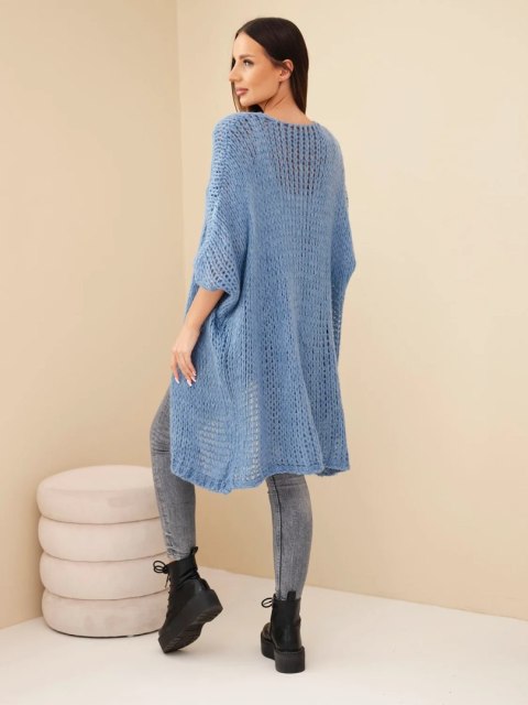 Sweter damski oversize o luźnym splocie bez zapięcia jeansowy