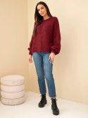 Sweter damski oversize z okrągłym dekoltem i ściągaczem bordowy