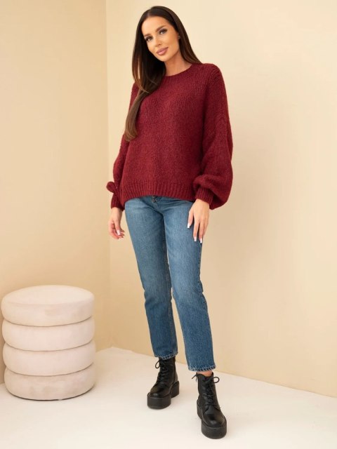Sweter damski oversize z okrągłym dekoltem i ściągaczem bordowy