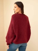 Sweter damski oversize z okrągłym dekoltem i ściągaczem bordowy