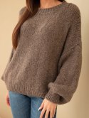Sweter damski oversize z okrągłym dekoltem i ściągaczem fango
