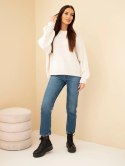 Sweter damski oversize z okrągłym dekoltem i ściągaczem jasny beżowy