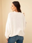 Sweter damski oversize z okrągłym dekoltem i ściągaczem jasny beżowy