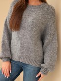 Sweter damski oversize z okrągłym dekoltem i ściągaczem szary