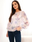 Sweter damski w 70% z kid moheru w kwiaty z długim rękawem fioletowy