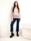 Sweter damski w 70% z kid moheru w kwiaty z długim rękawem fioletowy