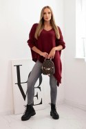 Sweter damski wełniany asymetryczny Plus Size z dekoltem V bordowy