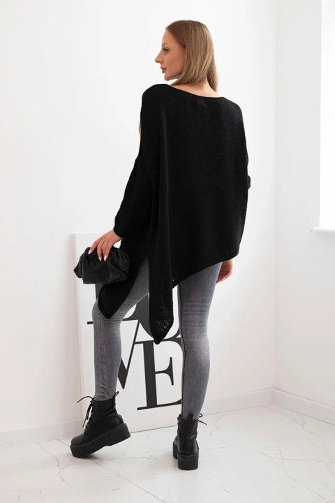 Sweter damski wełniany asymetryczny Plus Size z dekoltem V czarny