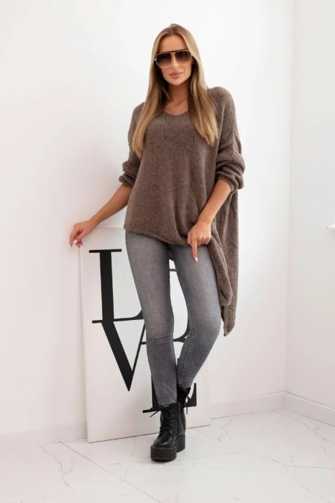 Sweter damski wełniany asymetryczny Plus Size z dekoltem V fango