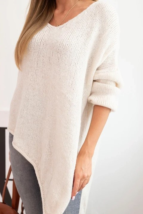 Sweter damski wełniany asymetryczny Plus Size z dekoltem V jasny beżowy
