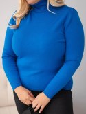 Sweter damski wiskozowy Plus Size z golfem o klasycznym kroju chabrowy