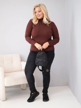 Sweter damski wiskozowy Plus Size z golfem o klasycznym kroju ciemny brązowy