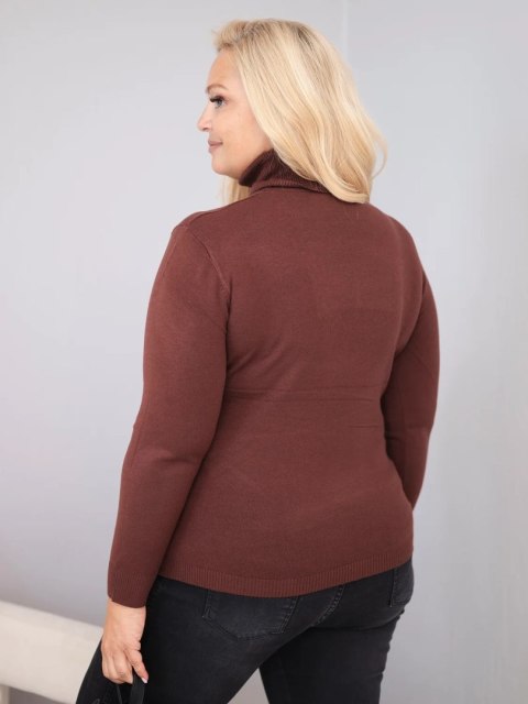 Sweter damski wiskozowy Plus Size z golfem o klasycznym kroju ciemny brązowy