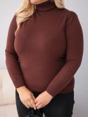 Sweter damski wiskozowy Plus Size z golfem o klasycznym kroju ciemny brązowy