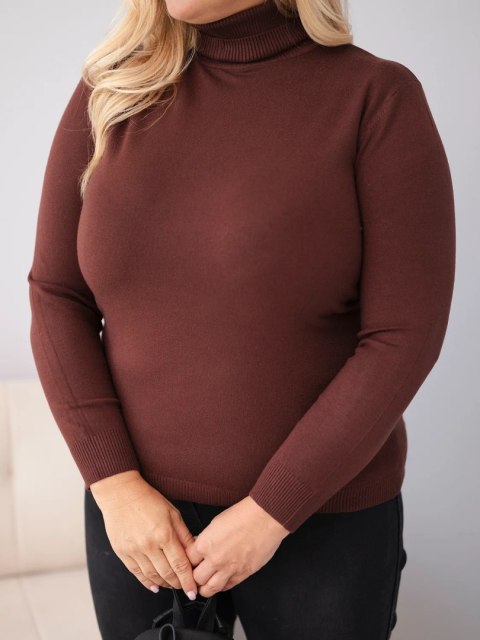Sweter damski wiskozowy Plus Size z golfem o klasycznym kroju ciemny brązowy