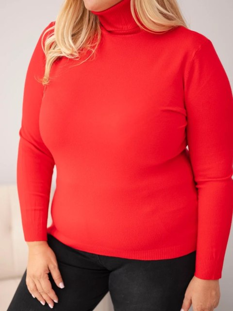 Sweter damski wiskozowy Plus Size z golfem o klasycznym kroju czerwony