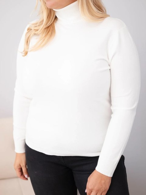 Sweter damski wiskozowy Plus Size z golfem o klasycznym kroju ecru