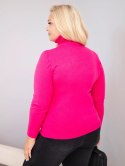 Sweter damski wiskozowy Plus Size z golfem o klasycznym kroju fuksja