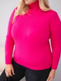 Sweter damski wiskozowy Plus Size z golfem o klasycznym kroju fuksja