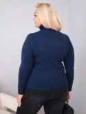 Sweter damski wiskozowy Plus Size z golfem o klasycznym kroju granatowy