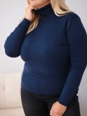 Sweter damski wiskozowy Plus Size z golfem o klasycznym kroju granatowy