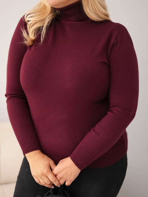 Sweter damski wiskozowy Plus Size z golfem o klasycznym kroju śliwkowy
