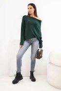 Sweter damski wiskozowy asymetryczny typu nietoperz ciemno zielony