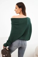 Sweter damski wiskozowy asymetryczny typu nietoperz ciemno zielony