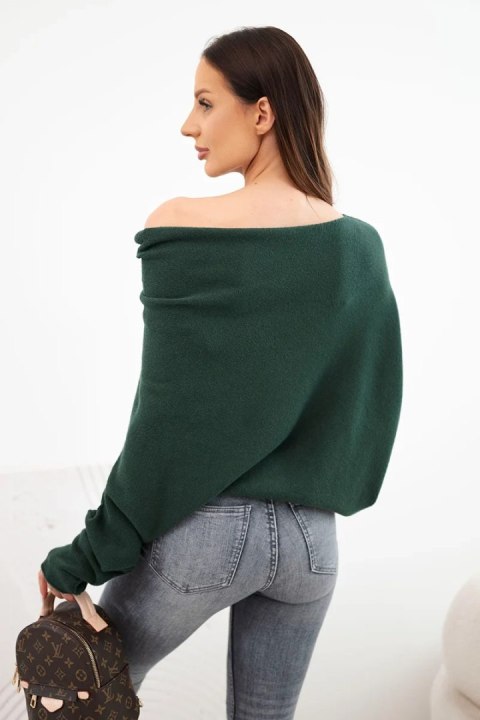 Sweter damski wiskozowy asymetryczny typu nietoperz ciemno zielony
