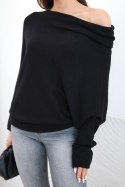 Sweter damski wiskozowy asymetryczny typu nietoperz czarny