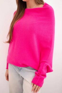 Sweter damski wiskozowy asymetryczny typu nietoperz fuksja